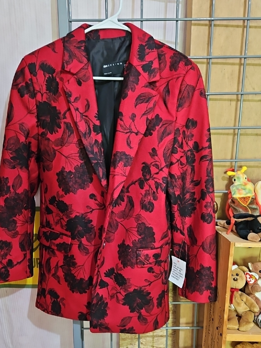ASOS Red Blazer with Black Floral Print